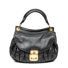 MIU MIU COFFER HOBO BAG BLACK CALF LEATHER