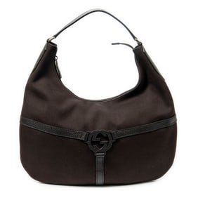 GUCCI REINS HOBO DARK BROWN CANVAS SHOULDER BAG