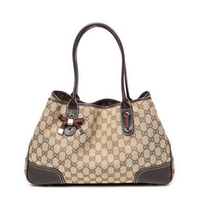 GUCCI MEDIUM PRINCY TOTE BEIGE/DARK BROWN CANVAS