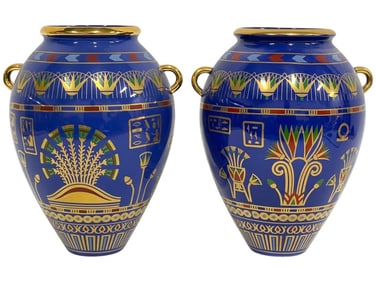 PAIR OF FRANKLIN MINT BAST AND FALCON VASES 10"