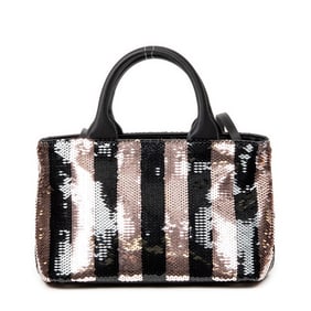 PRADA MINI SEQUIN CANAPA TOTE PINK/BLACK CANVAS