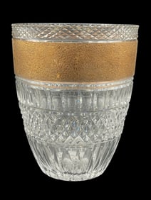 BOHEMIAN MOSER STYLE CZECH CUT CRYSTAL VASE W GOLD