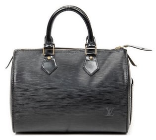 LOUIS VUITTON BLACK LEATHER SPEEDY 25 HANDBAG