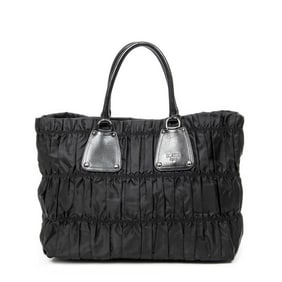 PRADA LARGE PLEATED TOTE BLACK CANVAS SHOULDER BAG