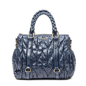 MIU MIU BRAIDED HANDLE ZIP TOTE BLUE CALF LEATHER