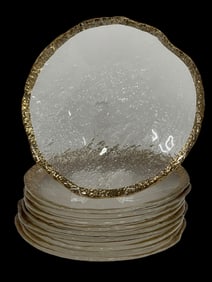 SET OF 10 IVV GLACIER PLATES W GOLD TRIM 10"