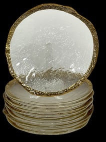 SET OF 11 IVV GLACIER GLASS PLATES W GOLD TRIM 10"