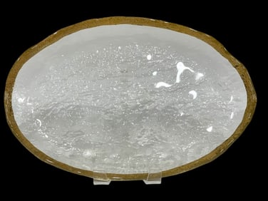 IVV GLACIER GLASS OVAL PLATTER W GOLD TRIM 13"