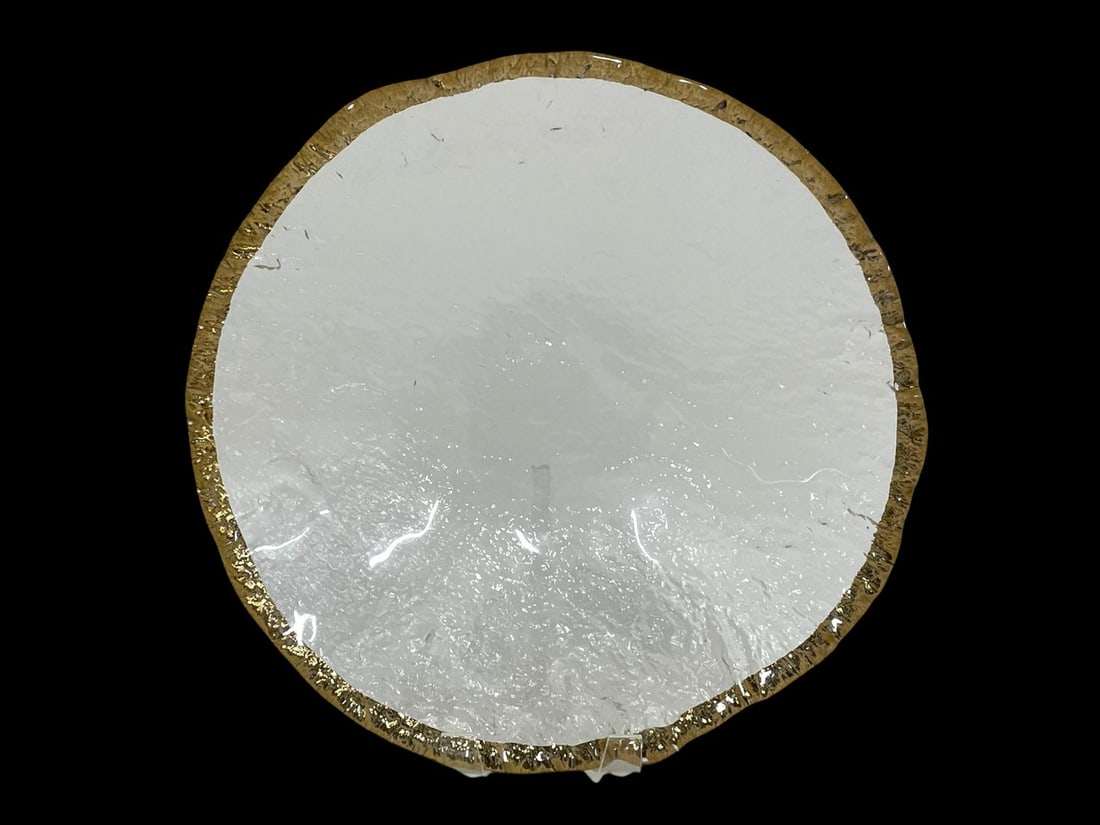 IVV GLACIER GLASS SERVING BOWL W GOLD TRIM 13": IVV GLACIER GLASS SERVING SALAD BOWL W GOLD TRIM 13" -10 K GOLD RIM -MADE IN ITALY - 2 OF 2 -VERY GOOD PRE OWNED CONDITION -DP121924 - ***Please note that due to limited storage space, all items must