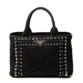 PRADA SMALL RHINESTONE CANAPA TOTE BLACK CANVAS
