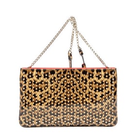 LOUBOUTIN LOUBIPOSH SPIKED CLUTCH BROWN/BLACK