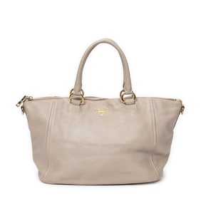 PRADA 2-WAY SHOULDER ZIP TOTE TAUPE CALF LEATHER