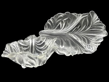 TEXTURED THICK ART GLASS LEAF BOWL AND PLATTER