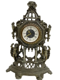 VINTAGE W GERMAN BRASS TABLE CLOCK W CHERUBS 14"