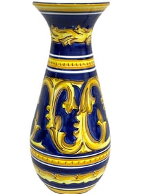 VINTAGE BLUE & GOLD CERAMIC VASE 19"
