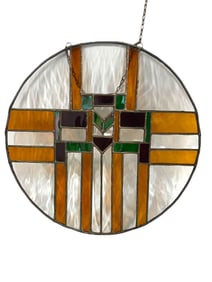 MISSION STYLE ROUND STAINED GLASS PANEL