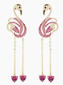 NIB EYE CANDY LA PINK FLAMINGO 18K GOLD EARRINGS