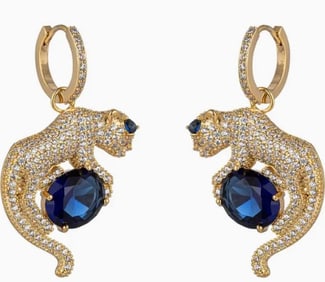 NIB EYE CANDY LA MILA BLUE LEOPARD HUGGIE EARRINGS