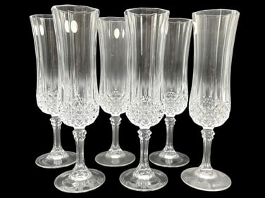CRISTAL D'ARQUES FRANCE SET OF 6 CHAMPAGNE FLUTES