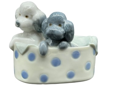 VINTAGE NAO LLADRO PUPPIES IN A BASKET FIGURINE 3"