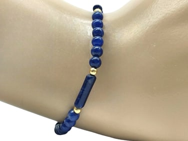 14K GOLD AND LAPIS BEADED BRACELET 3.85G