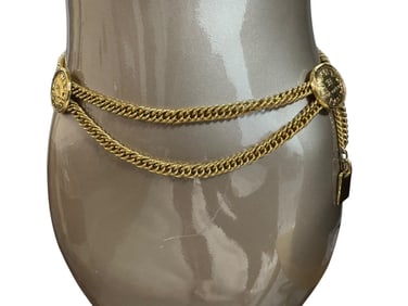 Vtg Chanel Gold-Tone Double Chain Belt w/ Medalion