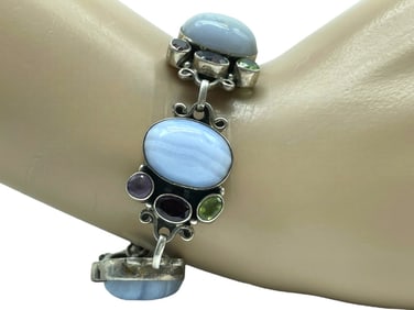 STERLING SILVER AND LARGE GEMSTONE BRACELET 39.01G