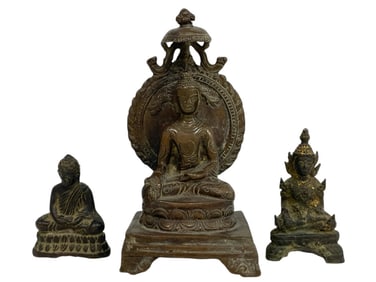 BRONZE BUDDHA FIGURES SET OF 3