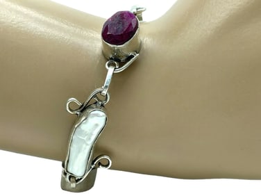 STERLING BRACELET WITH GEMSTONE AND PEARL 31.68G