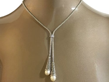 STERLING AND PEARL DROP NECKLACE 28.12G