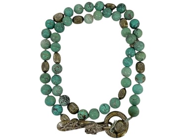 VINTAGE SILVER AND TURQUOISE BEADED NECKLACE