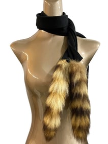 BLACK AND BROWN FUR SKINNY SCARF 78"