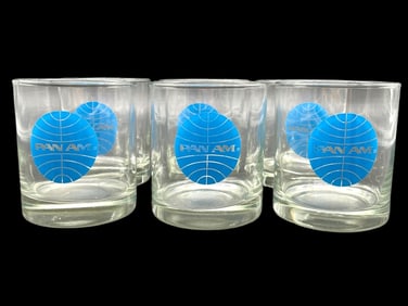 SET OF 6 VINTAGE PAN AM AIRLINE DRINKING GLASSES