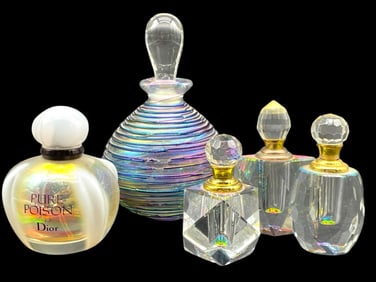 VINTAGE IRIDESCENT PERFUME BOTTLES SET OF 5