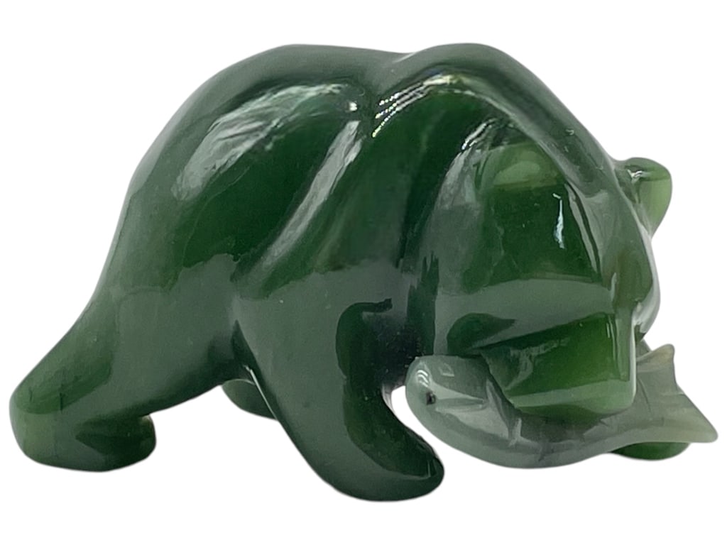 JADE BEAR WITH FISH FIGURINE 2" (1 of 6)
