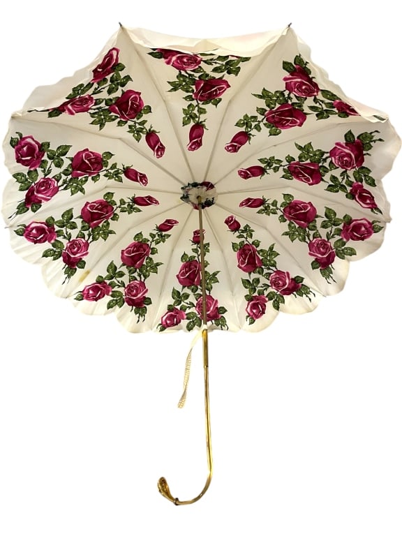 VINTAGE LADIES PARASOL UMBRELLA W/ ROSE DESIGN 33" (1 of 7)