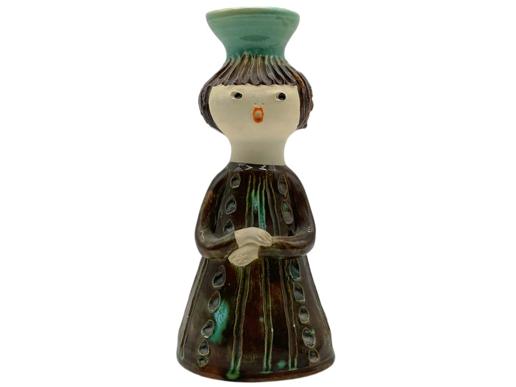 GLAZED POTTERY CANDLESTICK HOLDER FIGURE 7.5" (1 of 6)
