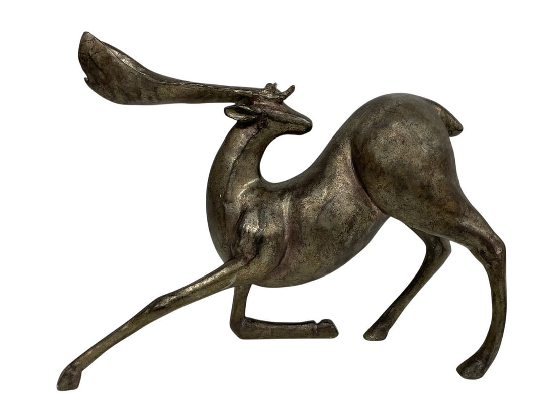 ART DECO DEER SCULPTURE 20": ART DECO DEER SCULPTURE -16" X 20" X 6" APPROX -COMPOSITE MATERIAL -VERY GOOD PRE OWNED CONDITION -DP1725 - ***Please note that due to limited storage space, all items must be picked up within 14 days