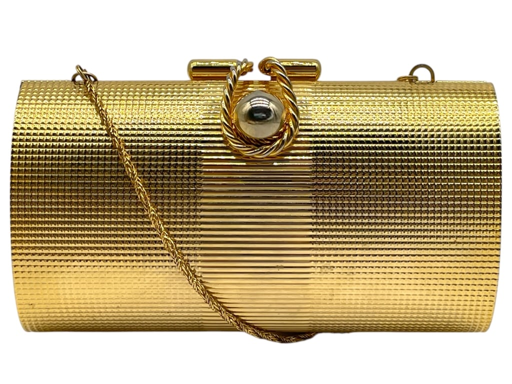VINTAGE SHINY GOLD METAL CLUTCH W/ LONG CHAIN (1 of 4)