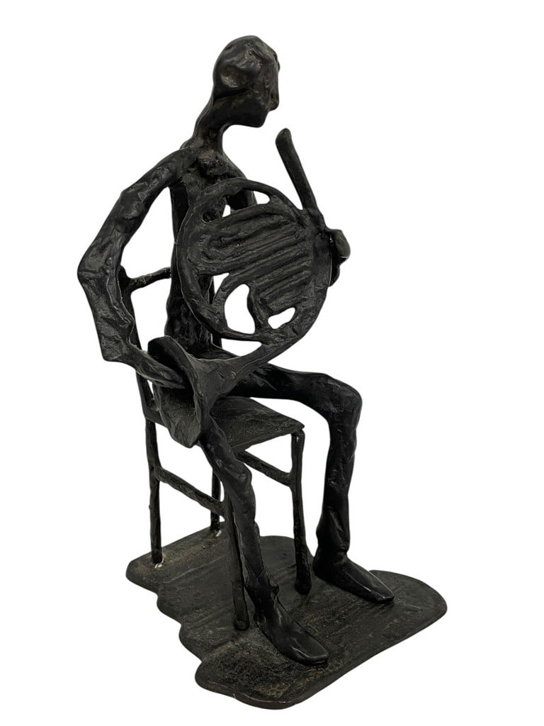 VINTAGE METAL BRUTALIST HORN PLAYER SCULPTURE 10" (1 of 6)
