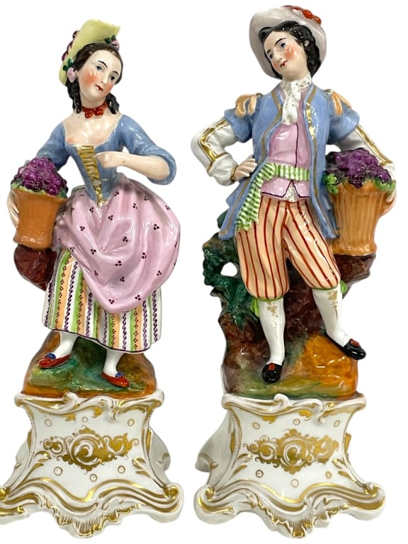ANTIQUE MEISSEN STYLE PORCELAIN FIGURES 12": ANTIQUE MEISSEN STYLE PORCELAIN FIGURES -12" APPROX EACH -FEMALE HAS BEEN REPAIRED -DP1625 -***Please note that due to limited storage space, all items must be picked up within 14 days of the auction'