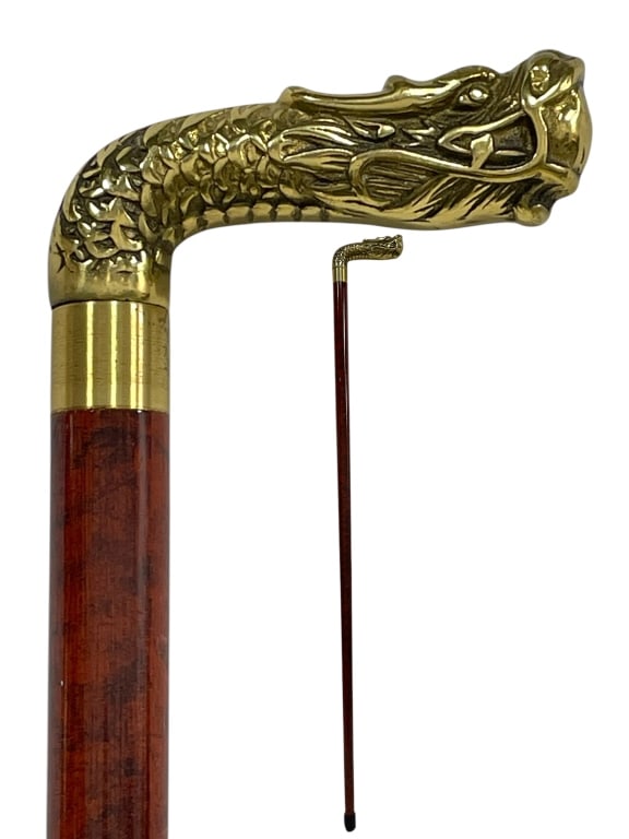 BRASS DRAGON HANDLE WALKING STICK 34" (1 of 4)