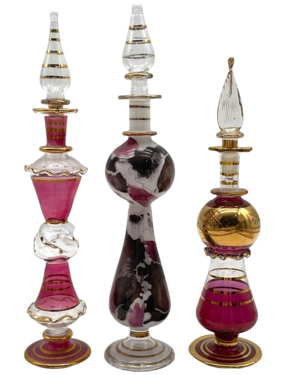 SET OF 3 VINTAGE EGYPTIAN GLASS PERFUME BOTTLES 8" (1 of 4)