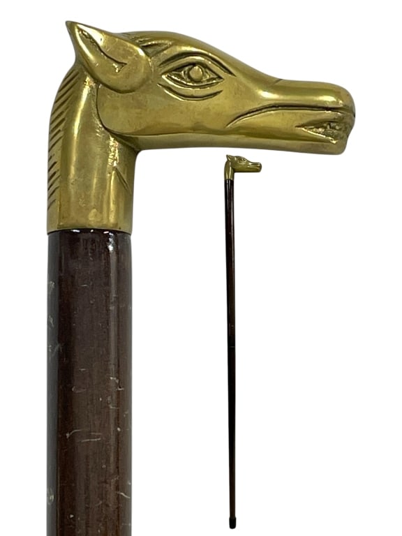 BRASS HORSE HEAD HANDLE WALKING STICK 33" (1 of 4)