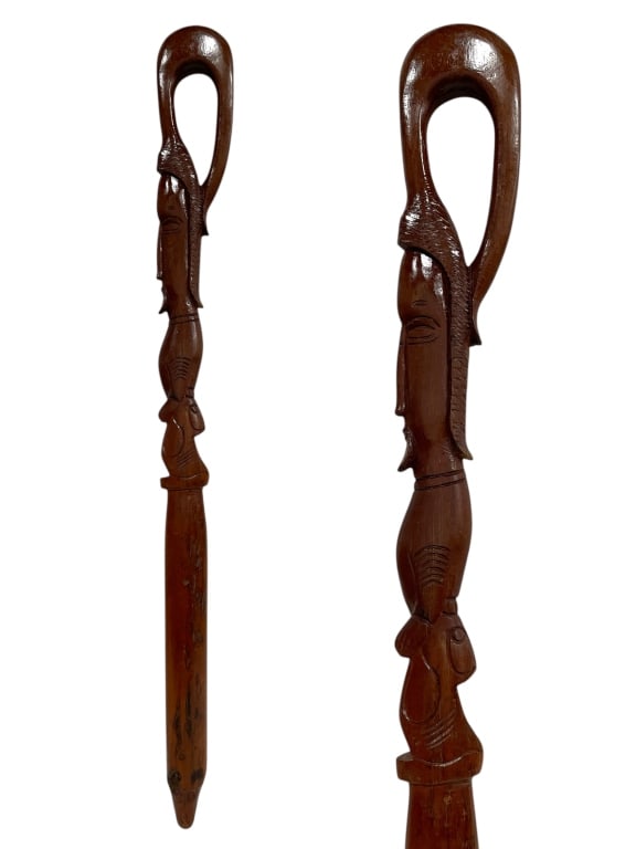 HAND CARVED WOODEN AFRICAN WALKING STICK 34" (1 of 4)