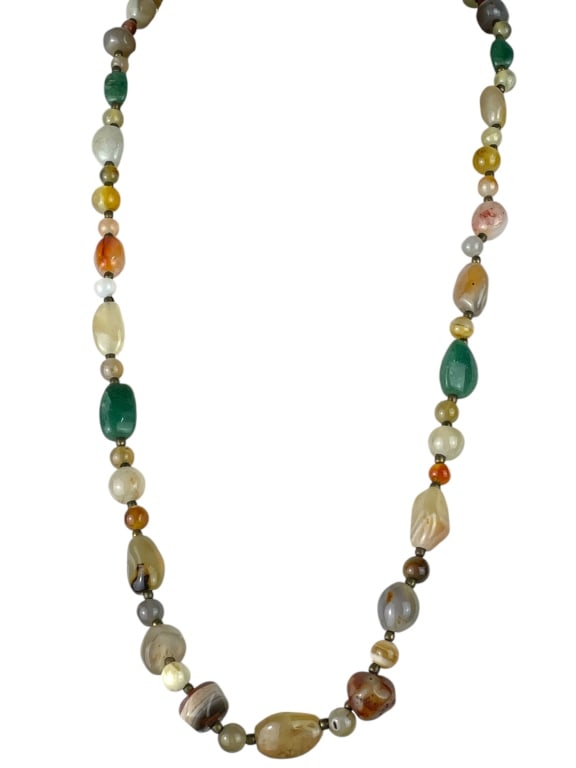 GEMSTONE NECKLACE AGATE STONES MULTI-COLOR 14" (1 of 4)