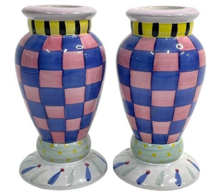 MACKENZIE CHILDS STYLE CANDELSTICKS 7.5" (1 of 3)