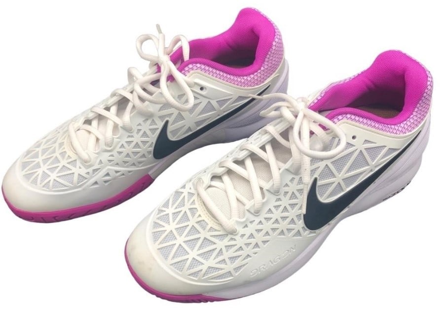 NIKE ZOOM CAGE 2 DRAGON WOMEN'S RUNNING SHOES: NIKE ZOOM CAGE 2 DRAGON WOMEN'S RUNNING SHOES -WHITE WITH PURPLE ACCENT UPPERS -PURPLE SOLE -SIZE 10 -DG0624 ***Please note that due to limited storage space, all items must be picked up within 14 day