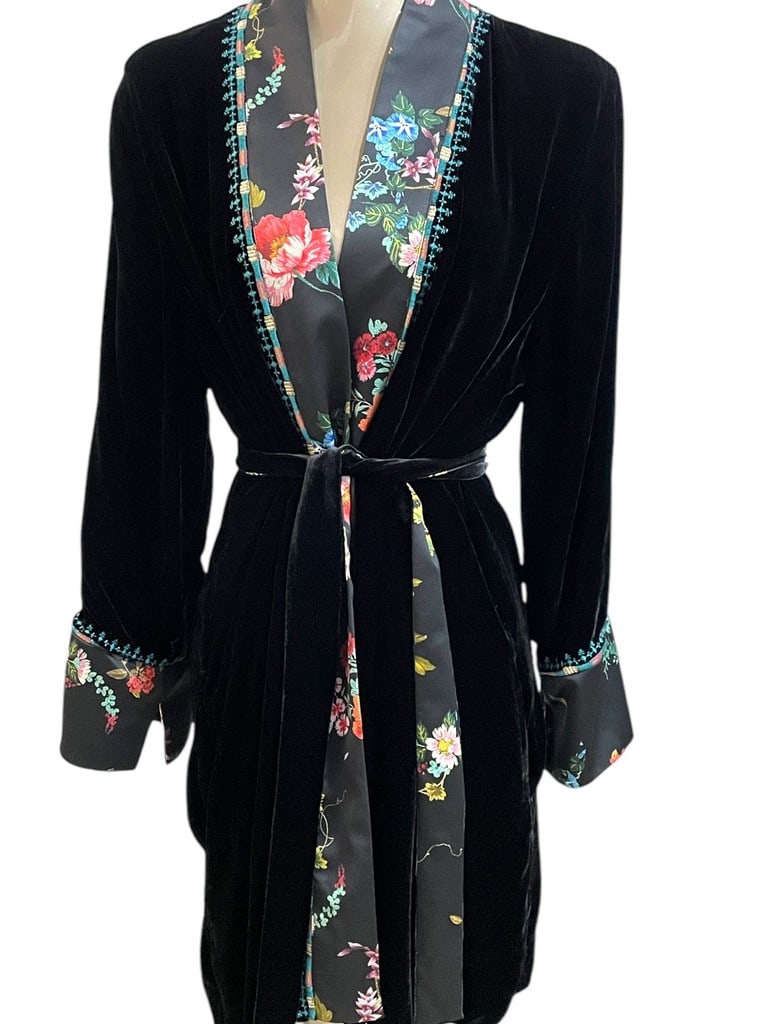 JOHNNY WAS VELVET JACKET ROBE KIMONO SZ L (1 of 5)