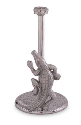 NEW! AUTHUR COURT ALLIGATOR PAPER TOWEL HOLDER: Let this kitchen necessity crawl out of the shadows with Arthur Court's Alligator Paper Towel Holder. This unique design features a crafty alligator working its way up the side of the paper towels, th